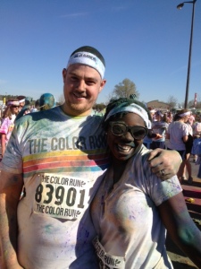 Jhana and Jacob all color-riffic after the race. 